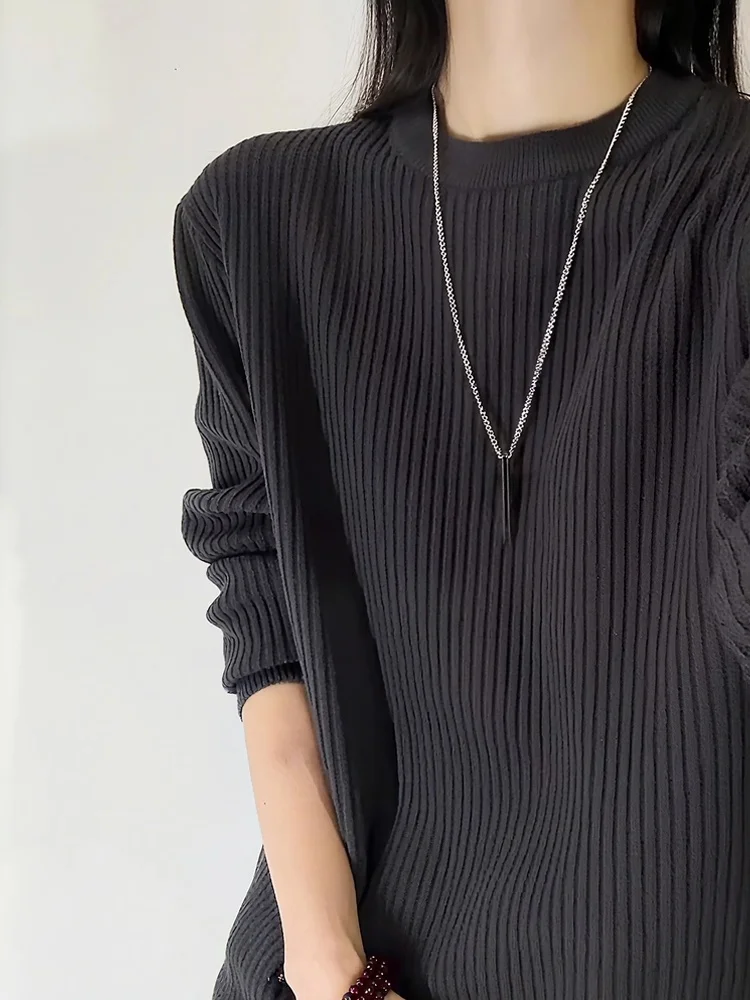 

Мужской облегающий вязаный свитер в полоску, повседневный, зимний, модный, из полиэстера, с круглым вырезом, комфортный пуловер