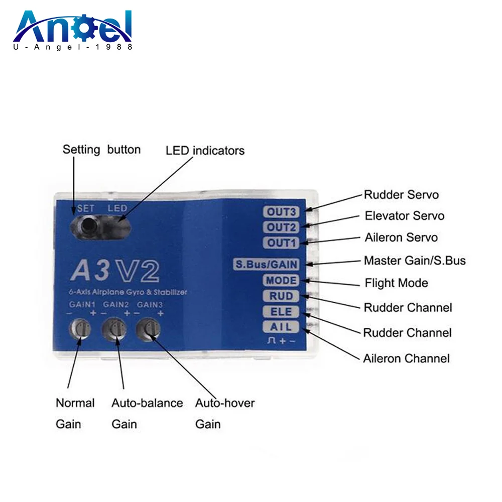 

High Quality 3 Axis Gyro A3 V2 Aeroplane Flight Controller Stabilizer for RC Airplane Fixed-wing Copter Aircraft Model Parts