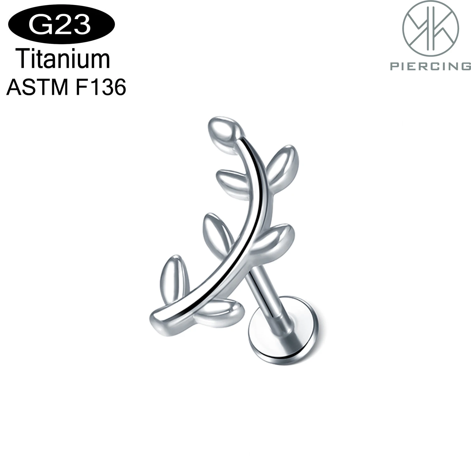 1 pieza G23 titanio 16G forma de hoja plateada para Mujeres Hombres Helix Piercing Stud pendiente cartílago Tragus labio Piercing joyería del cuerpo