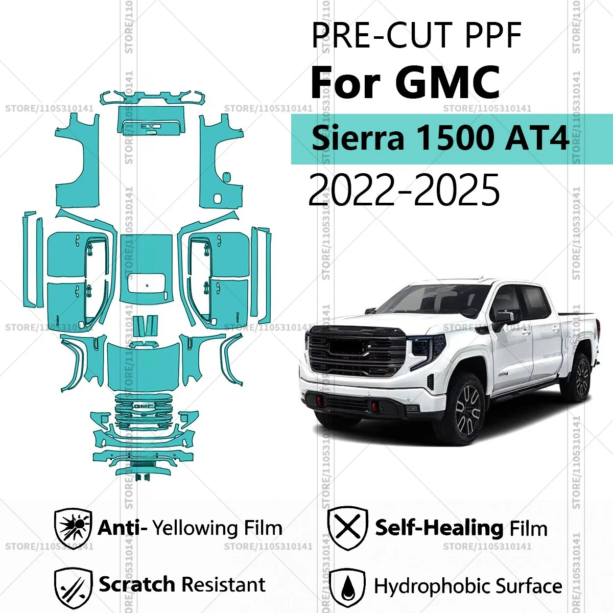 Pre-Cut Paint Protection Film PPF Transparent Car Film Professional Automotive PPF For GMC Sierra 1500 AT4 2022-2025