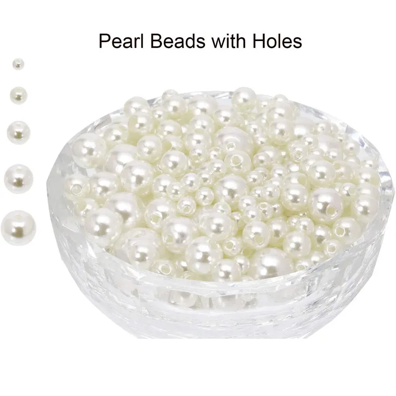 

Pearl Beads ABS Loose Spacer Bead Craft Beads with Holes for DIY Jewelry Making Vase Filler Home Decor 3/4/6/8/10/12/14/16mm