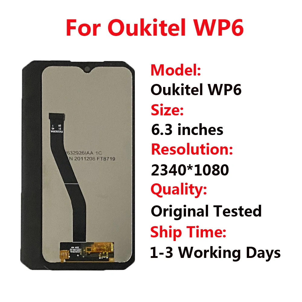 100% Original Oukitel WP6 LCD Display and Touch Screen Digitizer Assembly Replacement +Tools 6.3 inch For OUKITEL WP 6 Phone LCD