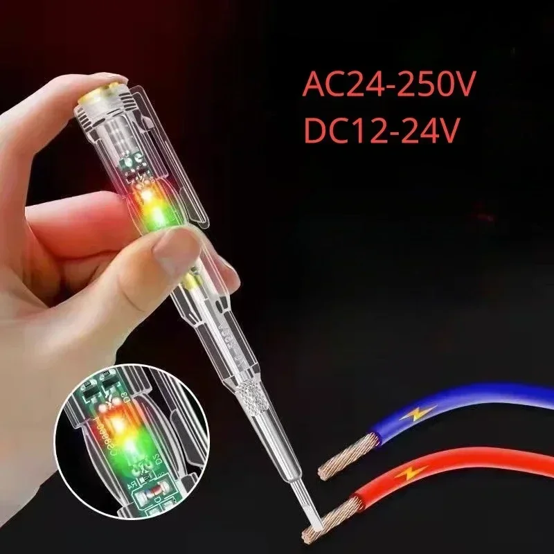 AC24-250V DC12-24V pluma probadora de voltaje inteligente destornillador eléctrico lápiz de prueba Detector de potencia de inducción indicador de circuito