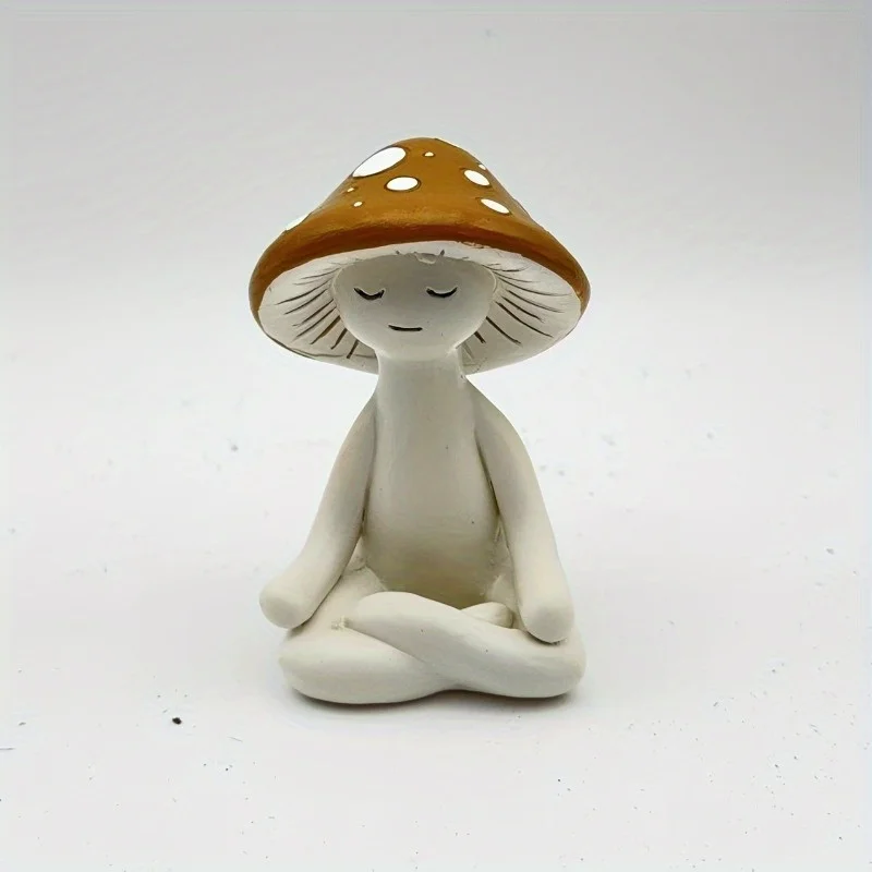 1 قطعة غريب الأطوار التأمل الفطر الراتنج مكتب ديكور |   شكل فطر ساحر بعيون مغلقة وبقع صفراء وخياشيا بنية