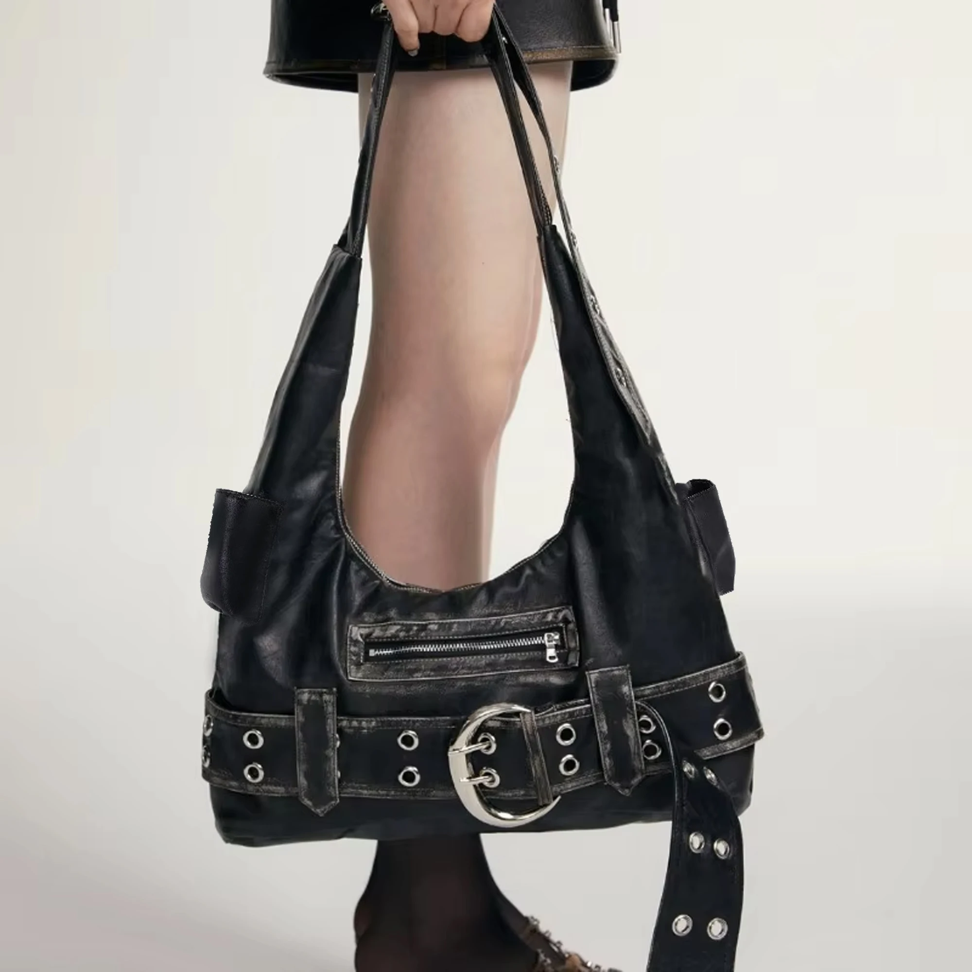 

Новая сумка-тоут Y2K Spice Girl Wasteland Wind в стиле ретро, женская большая вместительная черная сумка премиум-класса для подмышек, сумка на плечо с локомотивом и ветром