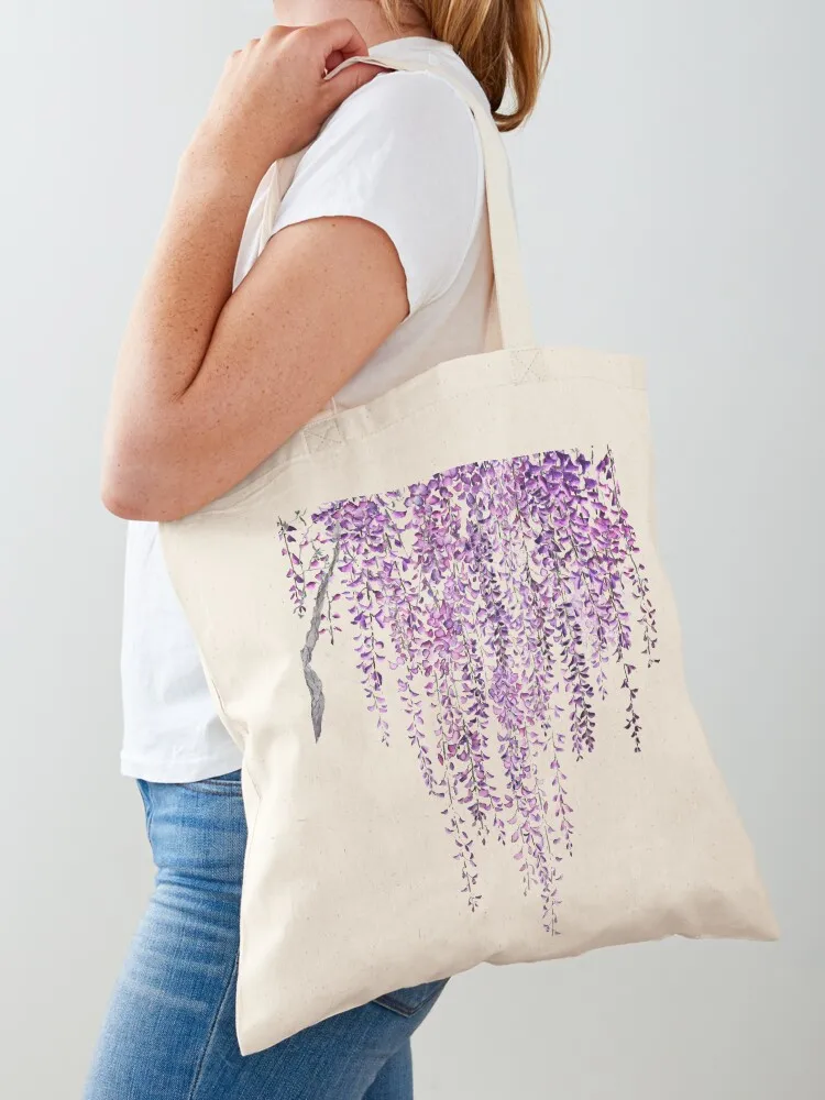 

hand painted purple wisteria in bloom Tote Bag tote bag canvas Fabric bag Women's shopper handbag
