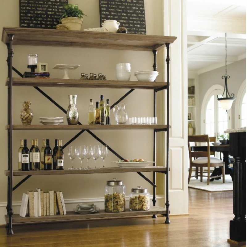 

Bookshelf wrought iron bookcase solid wood shelf floor-to-ceiling multi-layer living room display