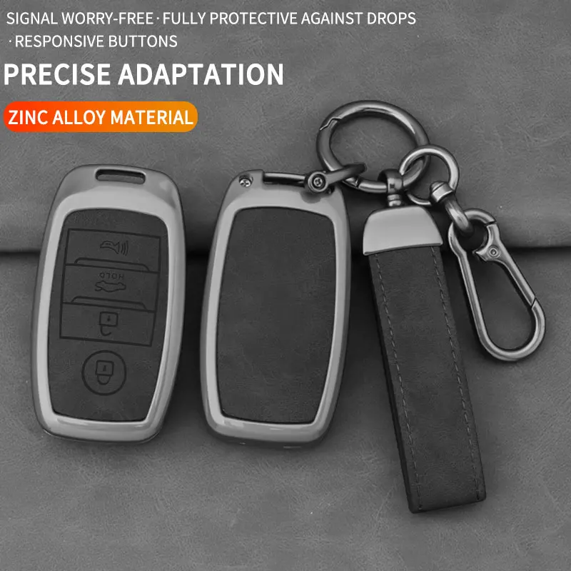 for Kia K2 K5 Sportage Forte Rio Sorento 4 Button Smart Remote Key Protector Case with Keychain Zinc Alloy PU Leather