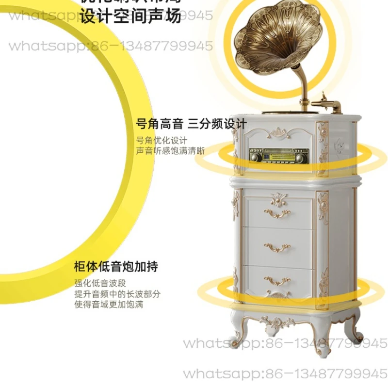 

Ретро-проигрыватель виниловых пластинок, стереосистема, декор для гостиной из массива дерева, с большими динамиками, в старинном стиле