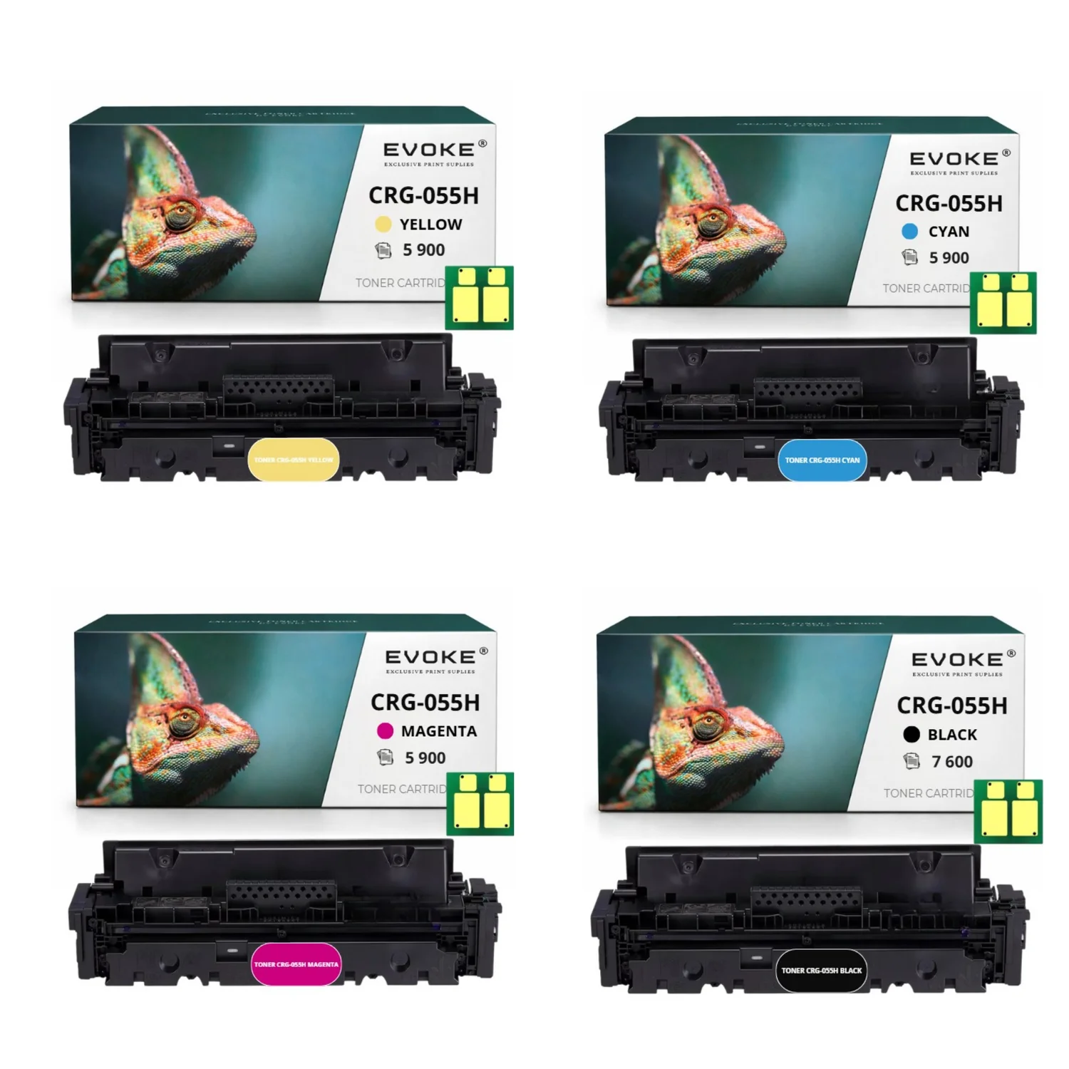 Evoke compatibele toner voor Canon Crg-055H Crg055H 055H 4X Cmyk: Zwart, Cyaan, Magenta, Geel 25300 pagina's I-Sensys Lbp662Cdw Lbp663Cdw Lbp664Cx; Mf741Cdw 742Cdw 743Cdw 744Cdw 745Cdw 746Cx