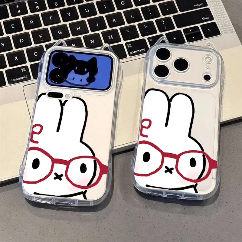 Мягкий защитный чехол с мультяшными очками и кроликом для POCO X8PRO Max X7 X6Pro, прозрачный 3D-чехол с ушками для PocoF7 F8Ultra Funda