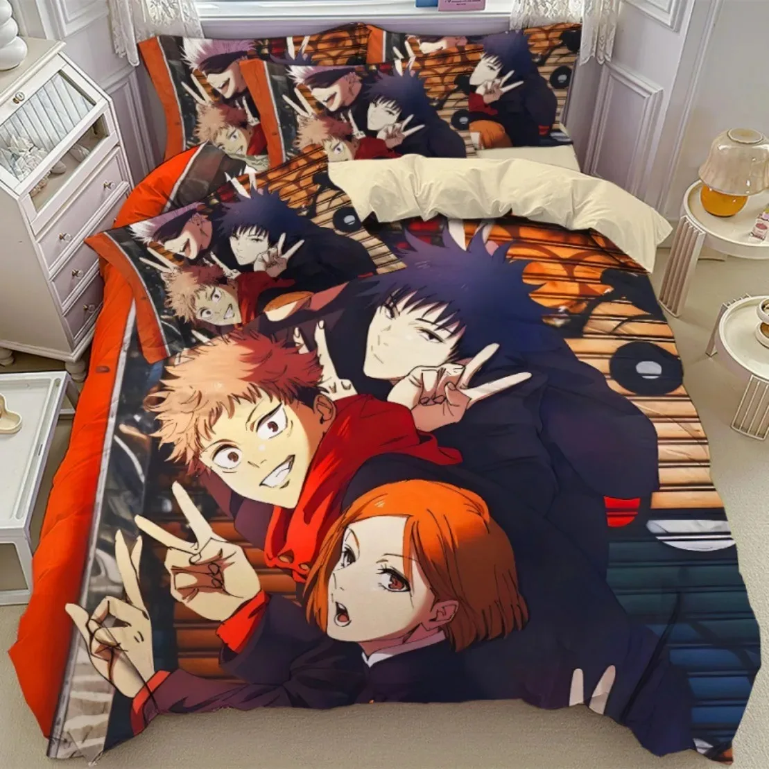 Japanese Anime Jujutsu Kaisen Bedding Set,Japan Famous Anime Duvet Cover Sets,Teenagers Children Bedroom Decoration Holiday Gift