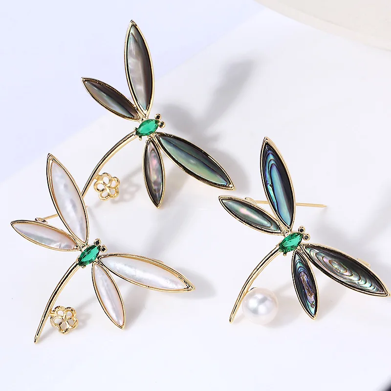 

DIY Accessories, Copper Gold-plated Zircon Shell Dragonfly Pearl Brooch Accessories, Empty Tray Accessories, Trendy Women