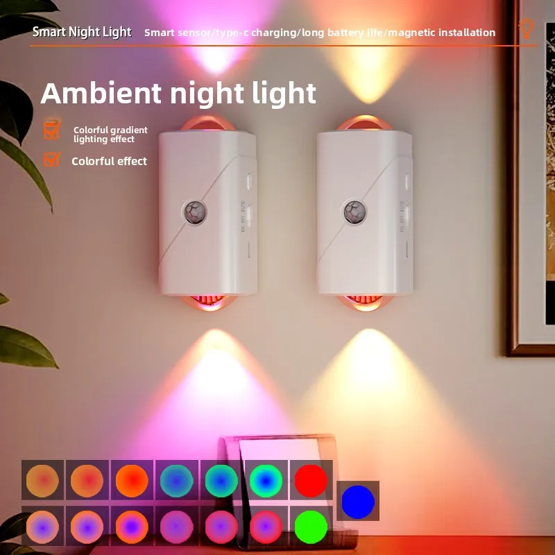 

Night Light LED Motion Sensor Wall Lamp Adjustable Height Rechargeable Ambient Light Staircase & Porch Home Decor Lighting