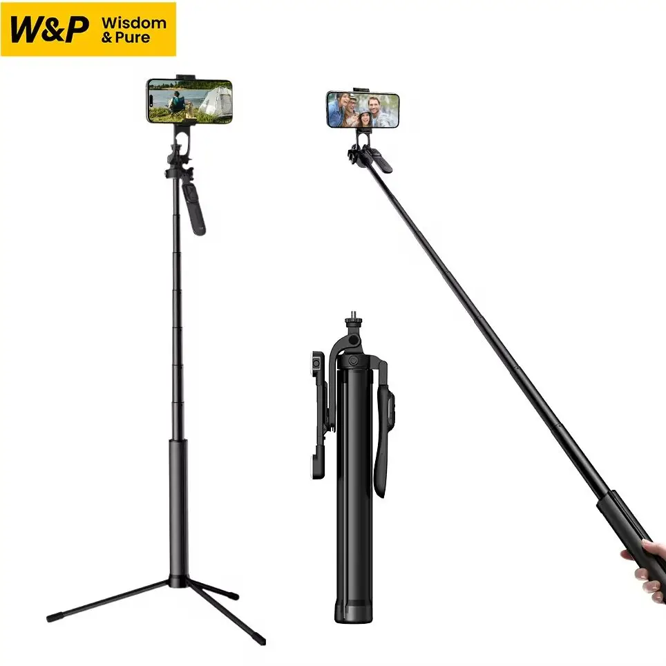 W&P Long Selfie Stick Tripod 73 Inch Extendable Remote Control with Light and Phone Holder for iPhone Samsung Huawei Android