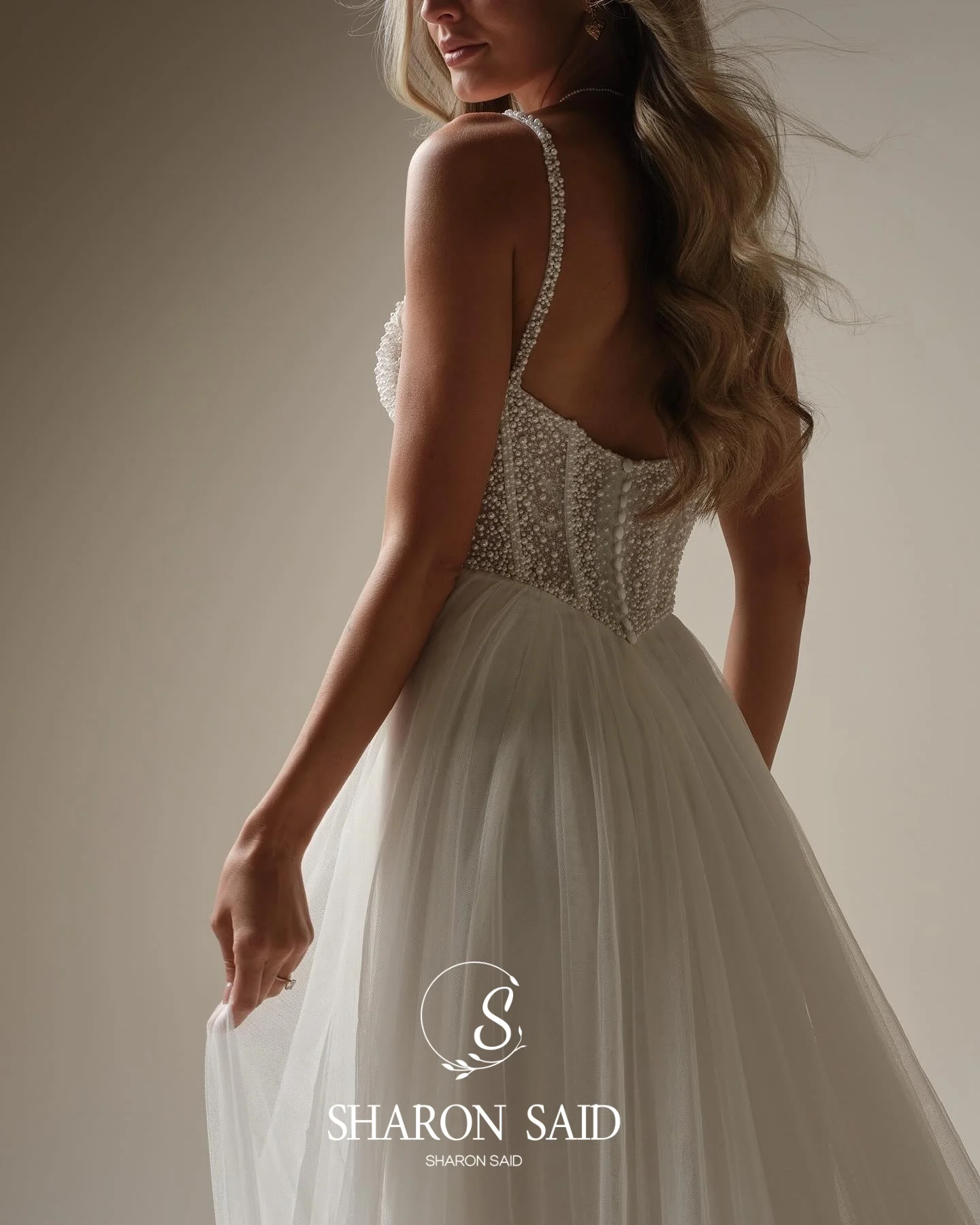 Sharon Said Romantische Spaghetti Band Off White Tule Trouwjurk 2025 A-lijn Sweetheart Parel Bruid Jurken SW153 Aangepaste