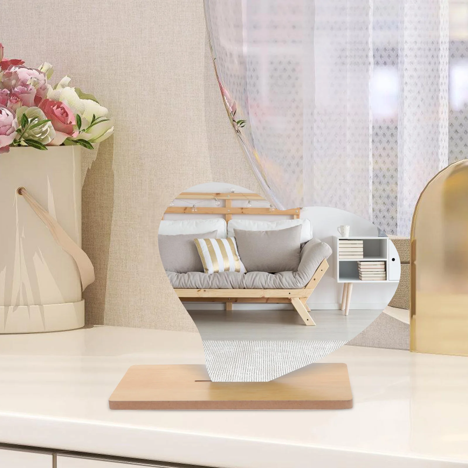 

1Set Heart Irregular Acrylic Table Makeup Mirror Stand Vanity Desk Mirror Frameless Aesthetic Decorative Lightweight