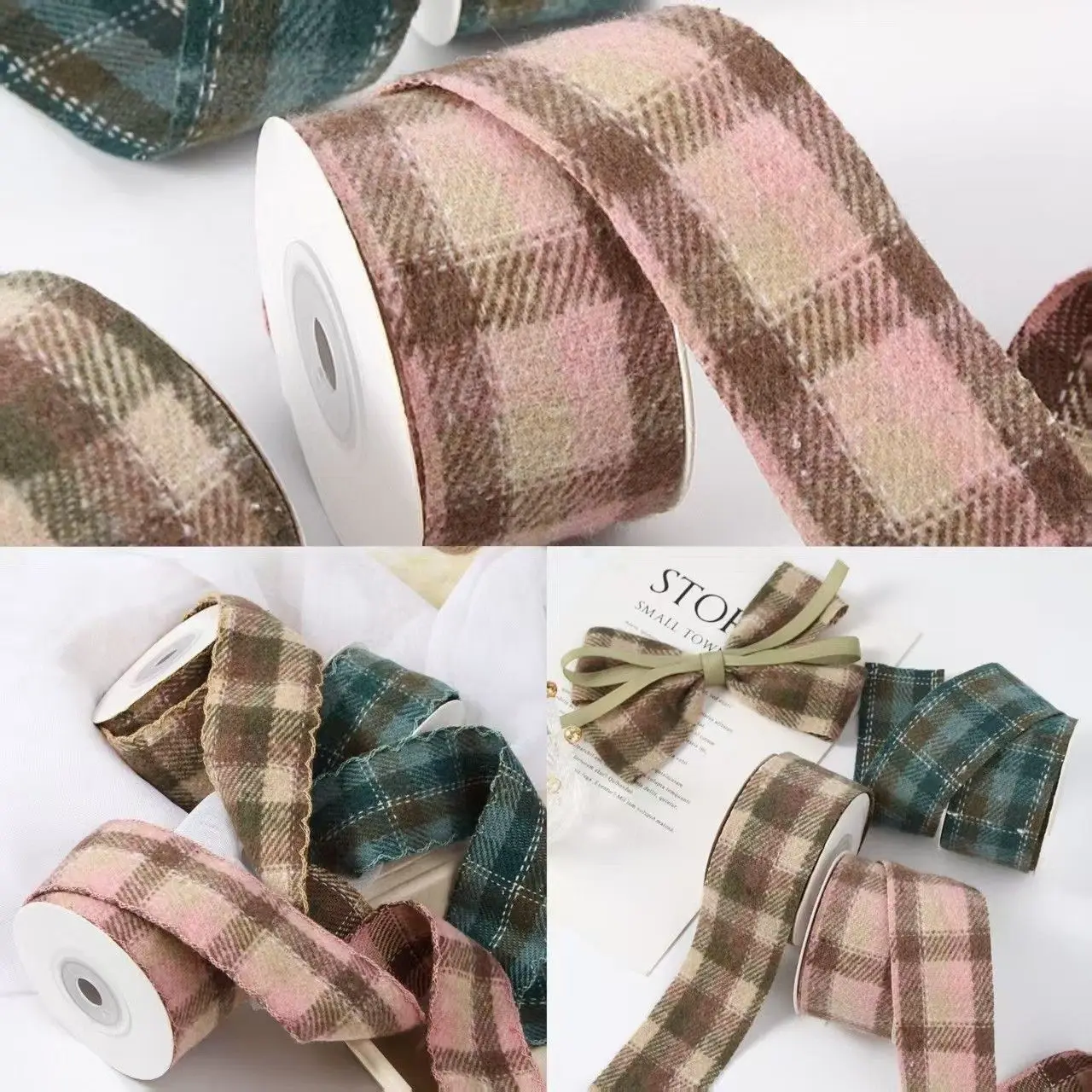 

Handmade Knot Ribbon Straight Cut Brushed Plaid Weave Tape DIY Material Packaging Ribbon Autumn Winter British Style