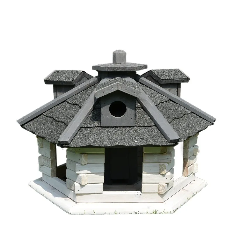 

Outdoor Patio Bird Feeder - Chinese Fir Hexagonal Gazebo Bird Feeder with Ventilated Network Disk