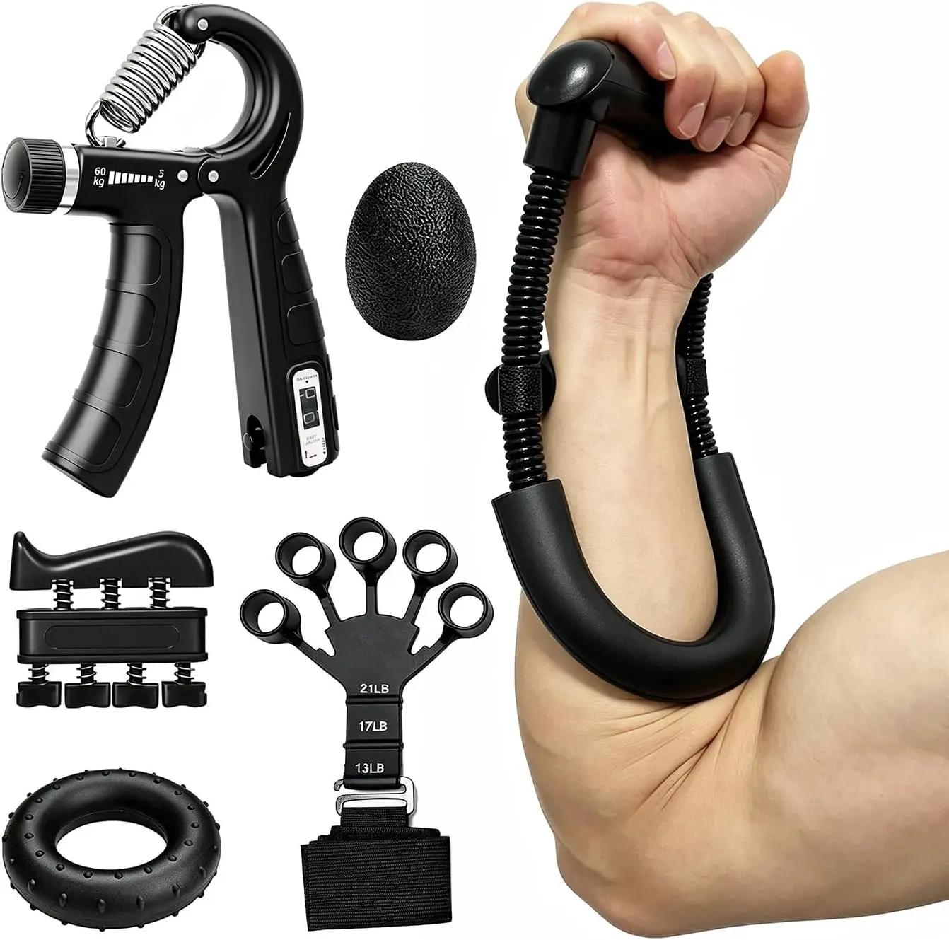 5-60Kg Adjustable Grip Strength Trainer Wrist Finger Exerciser Hand Grip Strengthener Muscle Building Injury Recover Expander