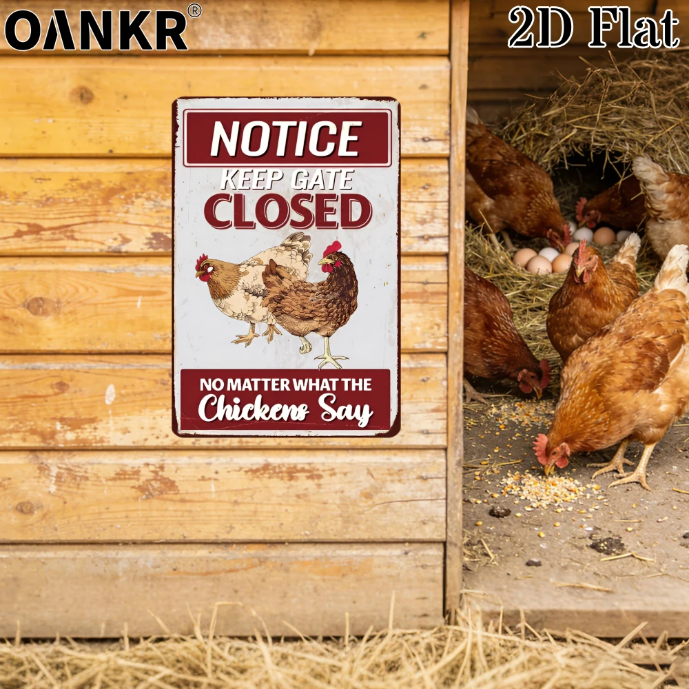 Retro Funny Chicken Poster Metal Tin Sign Vintage Keep Gate Closed Farm Coop Wall Decor For Backyard Chicken Lovers Home Decor