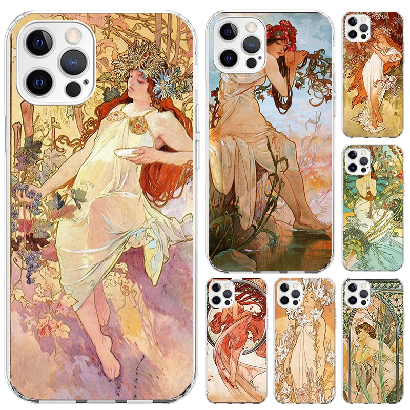 Alfons Mucha Primavera Phone Case for Iphone 16 15 14 13 12 Mini 11 Pro Max X XS XR 7 Plus 8 SE 2020 Soft Funda Print Shell