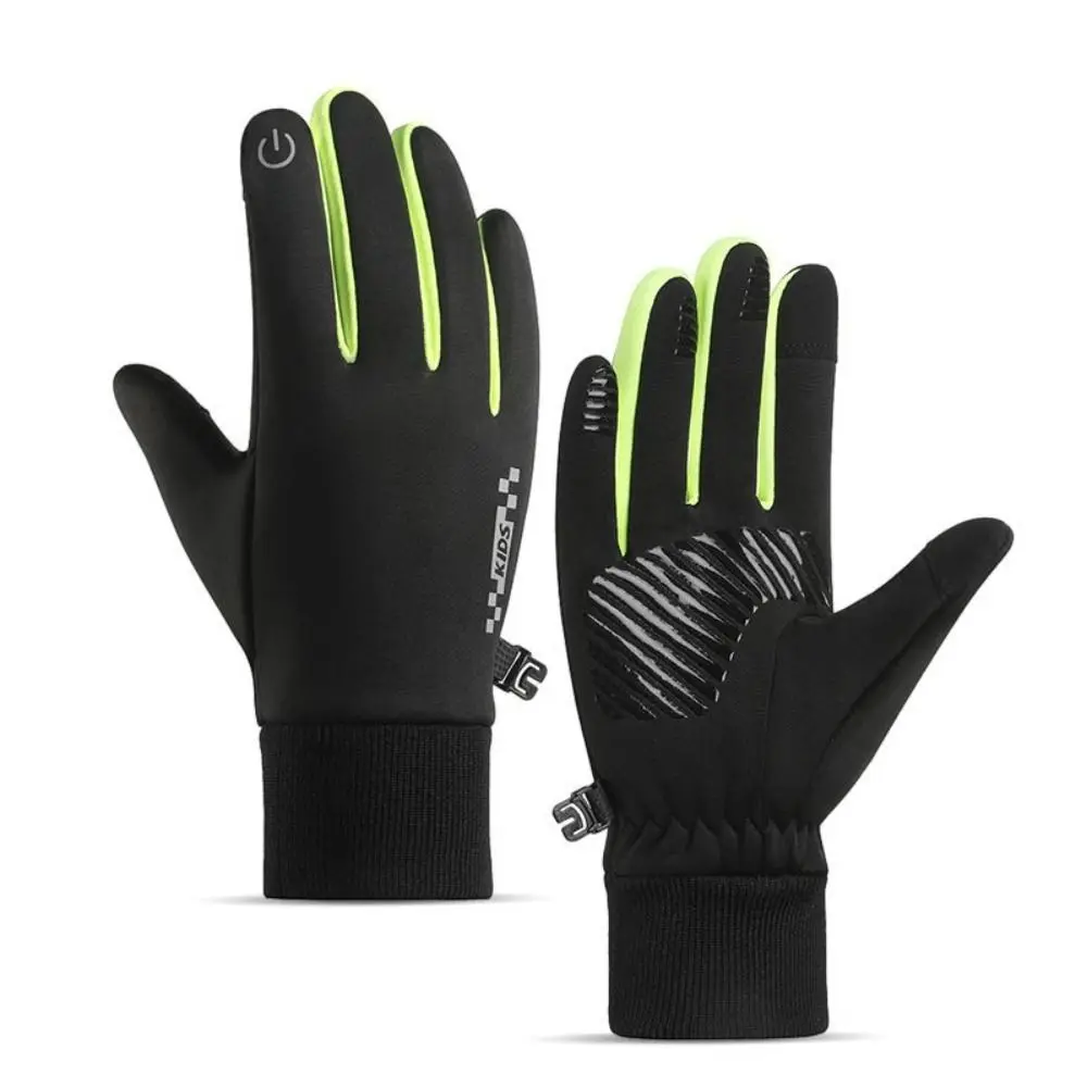 Guantes antideslizantes de invierno para niños, guantes de montar en bicicleta con pantalla táctil de dedo completo, guantes cálidos antideslizantes a prueba de alas frías