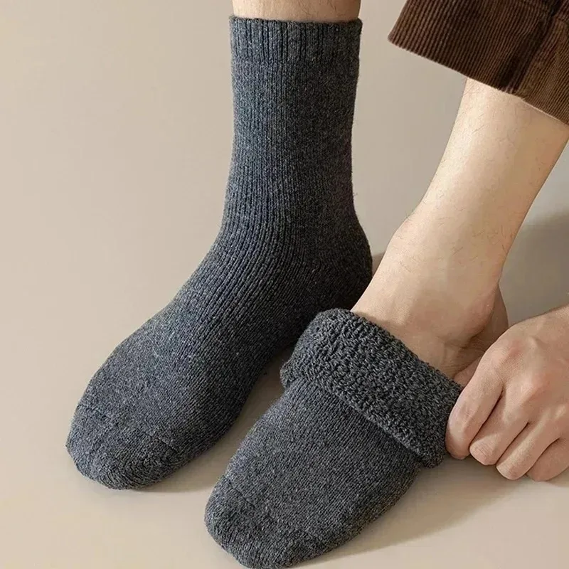 3 pares de calcetines térmicos de lana merina, diseño interno grueso, calcetines para botas de montañismo de alta retención de calor, clima frío resistente