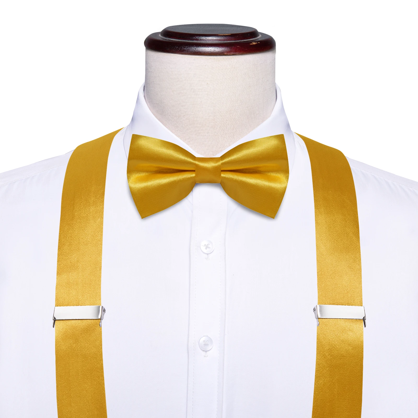 Hi-Tie Silk Blue Yellow Purple Coral Mens Suspender Braces Bow Tie Hanky Cufflinks Set For Men Adjustable Elastic Galluses