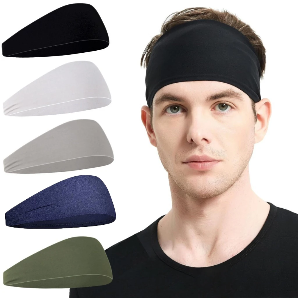 1/5Pcs Women Men Sports Sweatband Headband Gym Fitness Running Elastic Yoga Headwrap Breathable Absorbent Quick-dry Hair Bands