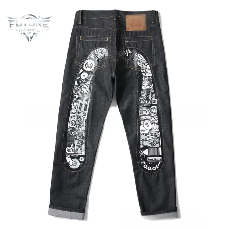 Y2K Gothic Denim Unisex Harajuku Hip Hop High Street Jeans Graffiti Print Jeans Men's Trendy Brand Slim Straight Pants Trousers