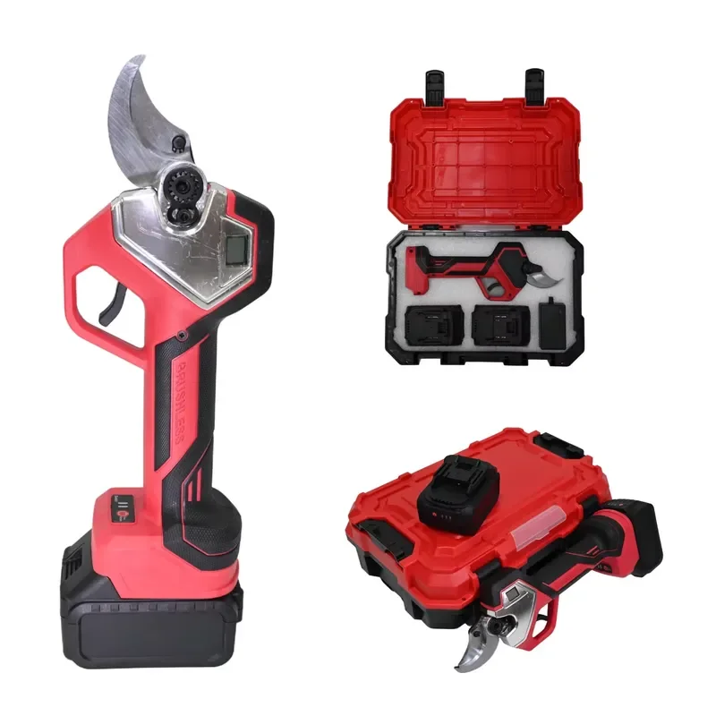 21V Cordless Electric Pruning Shears for Garden Trees DIY Grade Automatic SK5 Metal Wood Handle Plastic Ratchet Bypass