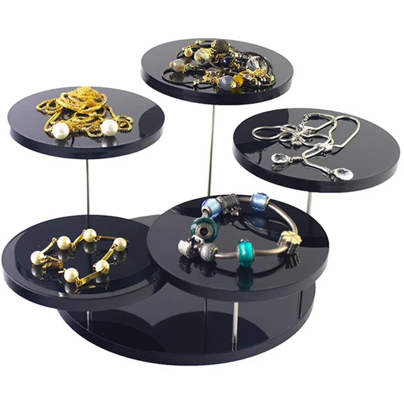 Acrylic Jewelry Display Stand 5 Layers of Circular Rotation Ring Necklace Bracelet Earrings Watch Showcase Shelf for Jeweler