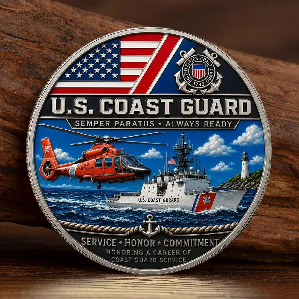 U.S. Coast Guard Semper Paratus Always Ready Silvery Plated Souvenir Coin Veteran Service Honor Commitment Coin Collectible Gift