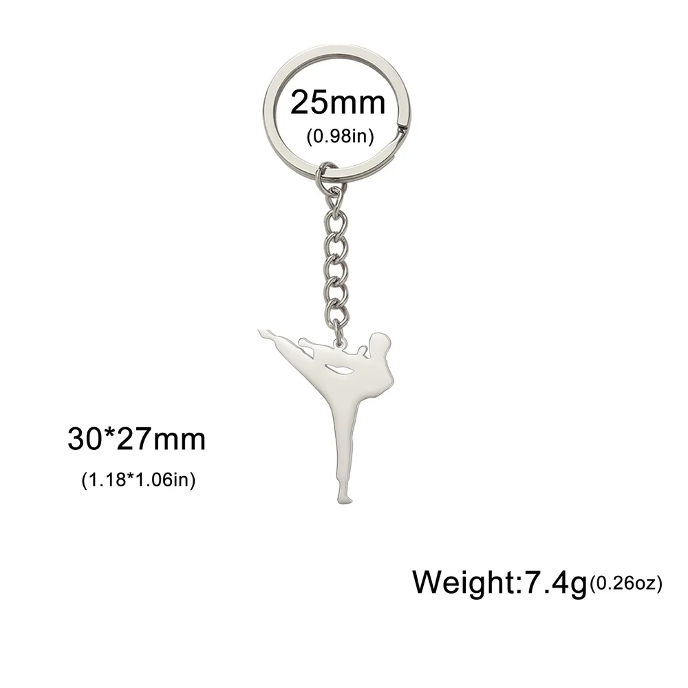 My Shape Taekwondo High Kick Keychains for Men Stainless Steel Sports Charm Karate Jiu Jitsu Keyring Jewelry Male Boys Gym Gifts