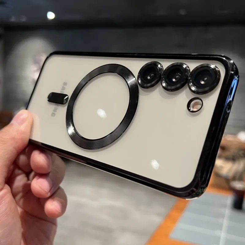 Luxe Plating Voor Magsafe Magnetische Case Voor Samsung S25 S24 S23 S22 Ultra Plus S21 S20 FE Note20 A35 a55 A05 Clear Cover