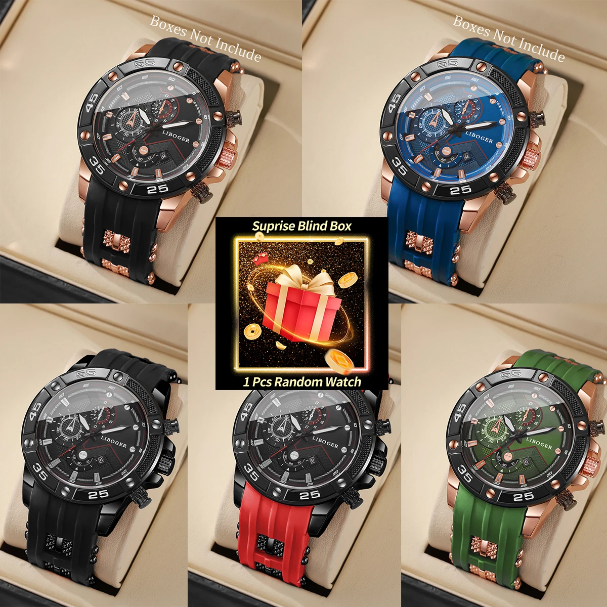 

1 шт. Surprise Mystery Watch слепая коробка-роскошные мужские часы с большим циферблатом модный силиконовый ремешок спортивные наручные часы Relojs (без коробки)