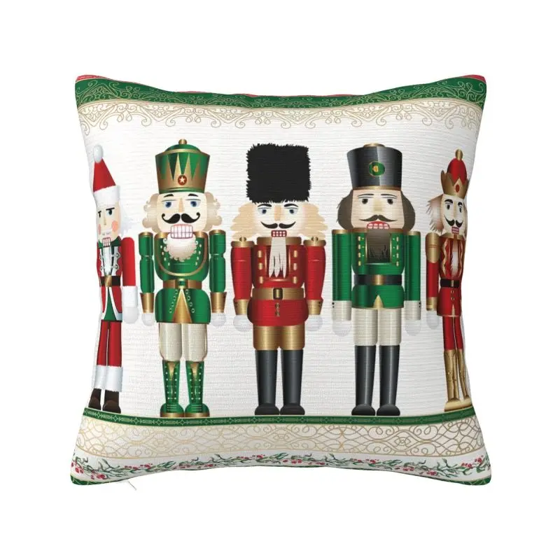 Custom Merry Christmas Nutcrackers Cushion Covers 45x45cm Soft Nutcracker Soldier Doll Gift Pillow for Sofa Square Pillowcase