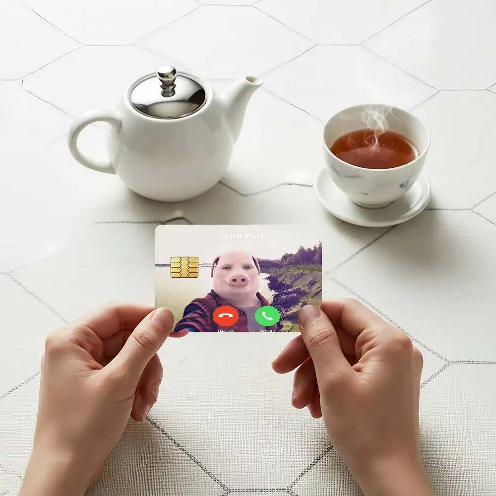 John Pork Smiling Credit Skin Cover Card Stickers 4PCS Film Bus Pass Front Decoration Bank Debit Waterproof