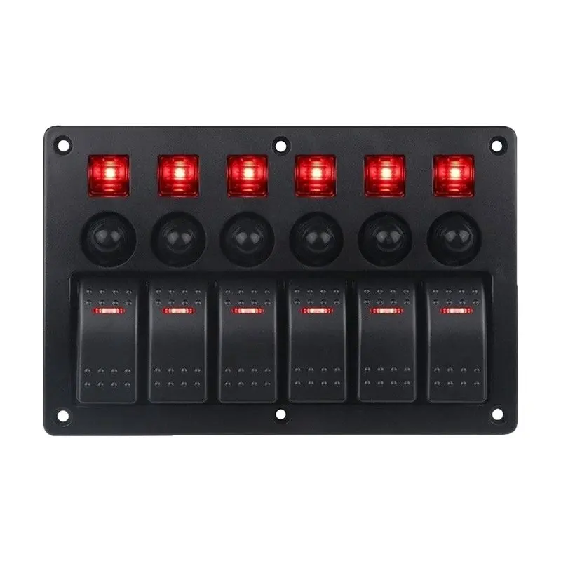 DTA6 6 Gang Marine Rocker Switch Panel Waterproof LED Light Red with Sticker for Car Boat Truck Auto Parts