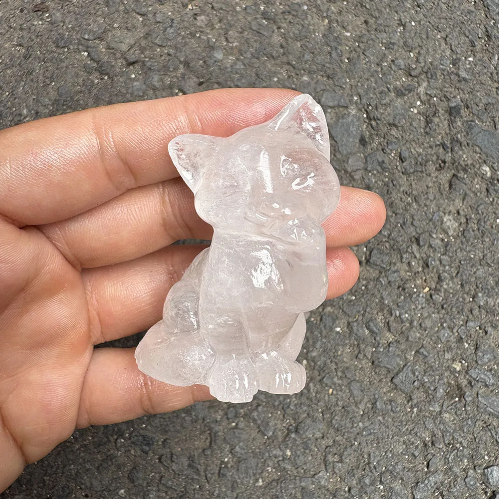 Custom 6cm Clear Crystal Cat Crystal Carving - Handcrafted Healing Gemstone Kitty Figurine for Home Decor