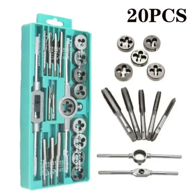 Juego de Machos y Terrajas de Roscar M3-M12 de 20 Piezas, Kit Profesional para Fabricación de Roscas Macho, Herramientas de Ferretería para Bricolaje y Carpintería Mecánica