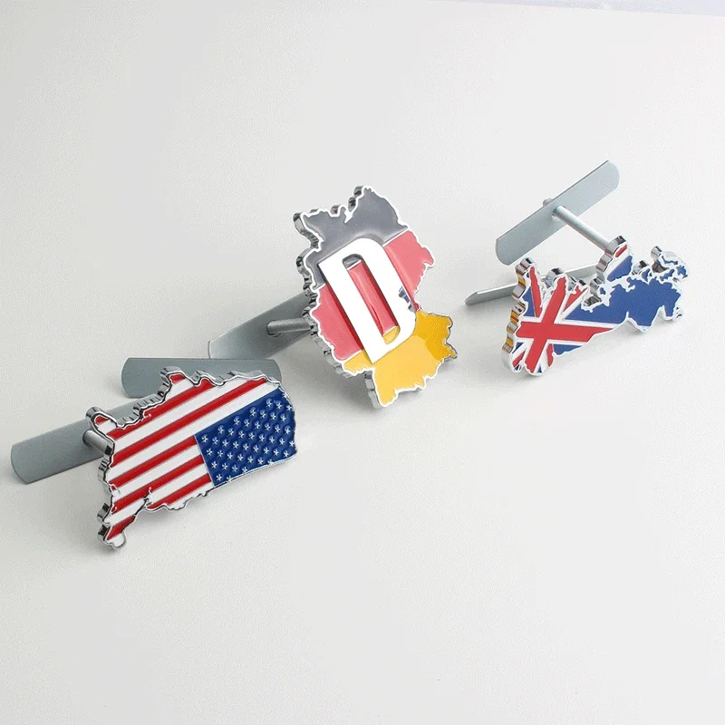 3D USA UK Germany Auto Grille Badge United States American Flag Map Front Hood Emblem For GM Chevrolet Buick Ford Accessories