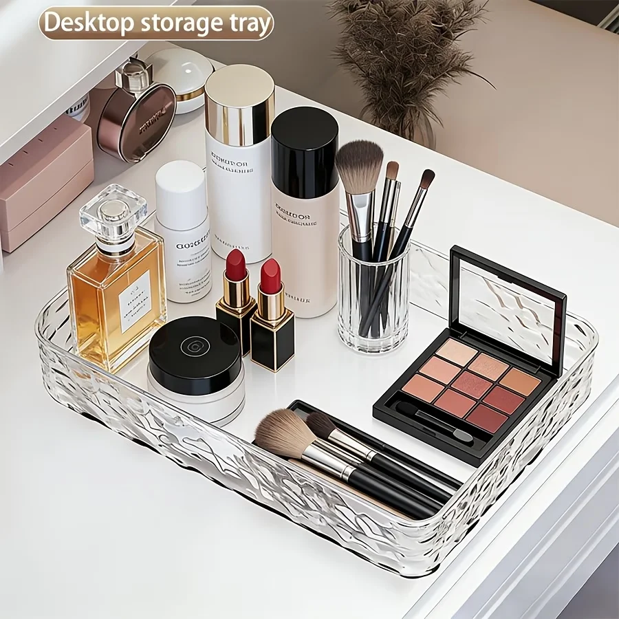 14-Piece Set of Water Ripple Transparent Beauty Storage Racks, Stackable Waterproof Plastic Bathroom Accessories Set, Multi-Specification Drawer Divider Trays + Mini Nail Polish Storage Box, Suitable for Dressing Tables, Bathroom Drawers, and Countertops to Organize Skincare Products, Makeup, and Jewelry