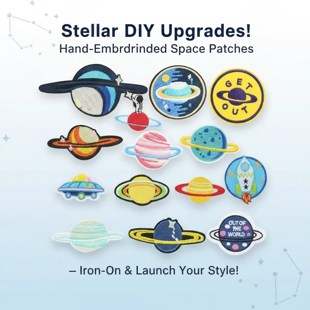 

Space Patch Embroidery Cartoon Spaceship Planet Satellite Cloth Sticker Children's Clothing Accessories Embroidery Stamp