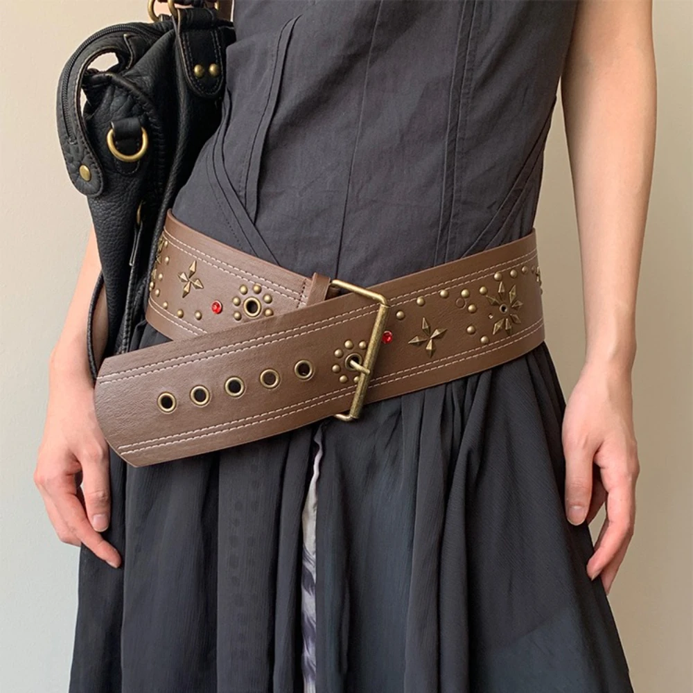 خمر صراع الألوان المتخصصة تصميم حزام Y2k التوابل الفتيات Ins نمط رصع الماس واسعة حزام ميرادور نمط صدرية #2