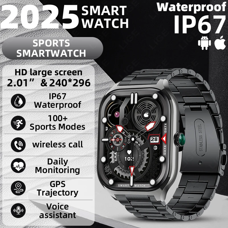

LIGE New 2.01” HD Smart Watch For Men Women Sport Calories Heart Rate Monitor Men Bracelet Bluetooth Call Men Women Smartwatch