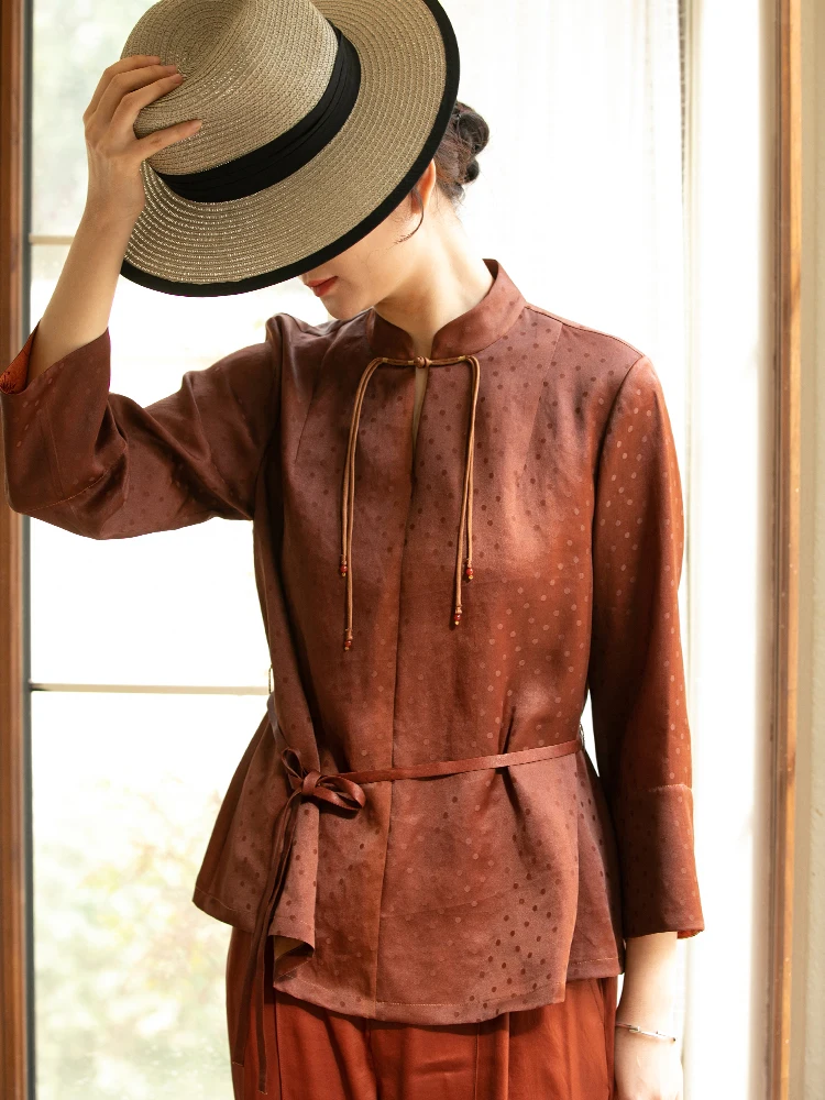 

Premium Silk anChen irt for Women by Brand Butiao Jie Straight Cut Long Sve f High Collar Breathable Comfortable Fit