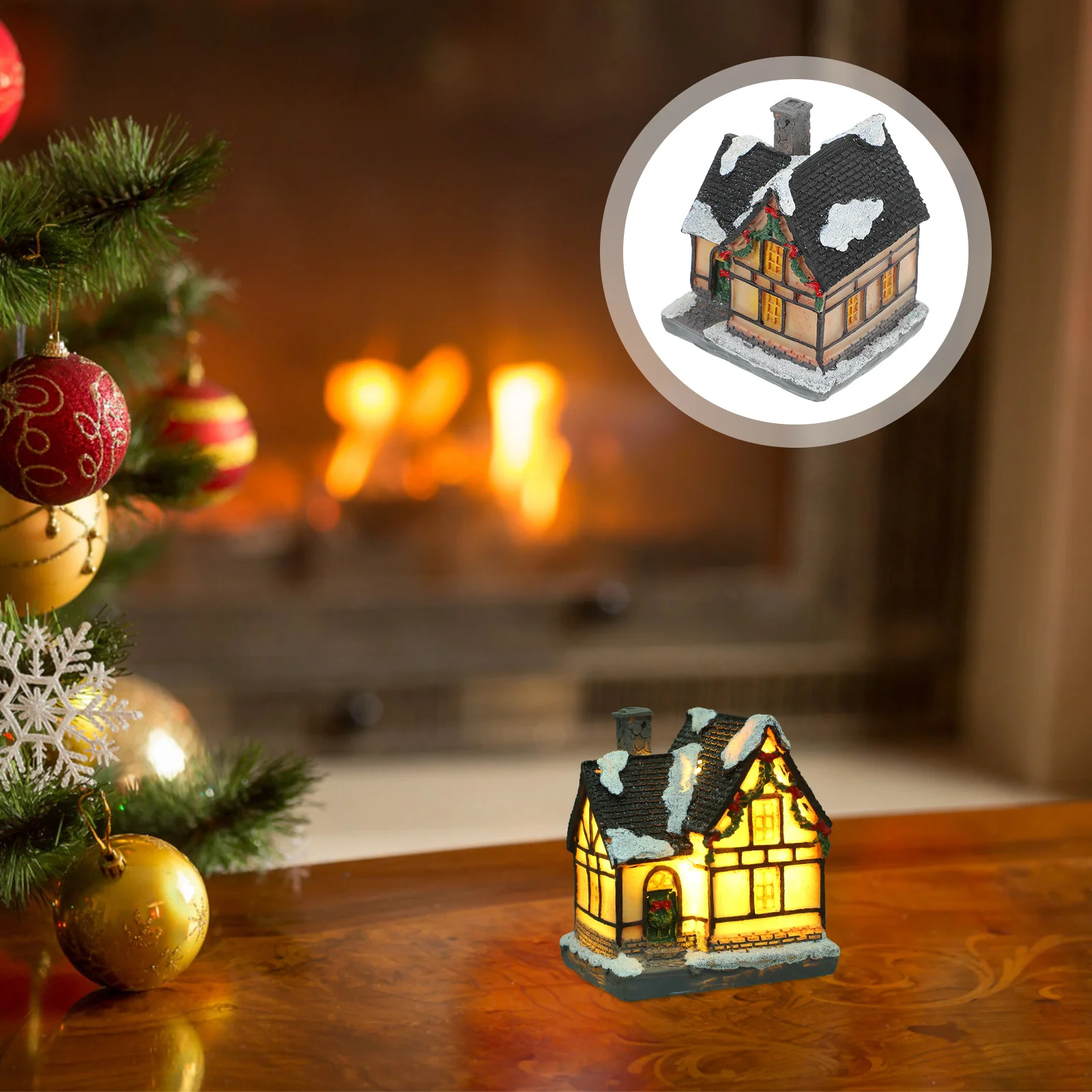 

1Pcs Christmas Glowing Cabin Resin Luminous Office Desktop Decoration Festive Holiday Ornament Gift Idea