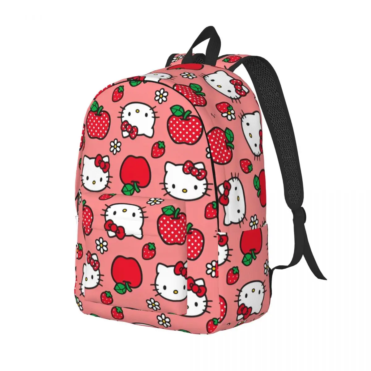 Hello Kitty Apple Strawberry Flower Pattern Backpack Women Men Big Backpacks Polyester Casual School Bags Outdoor Rucksack